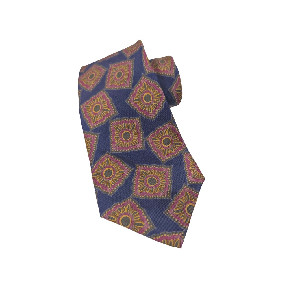 Paul Stuart Mens Silk Tie Purple Pink Geometric Medallion Hand Made Canada 67355